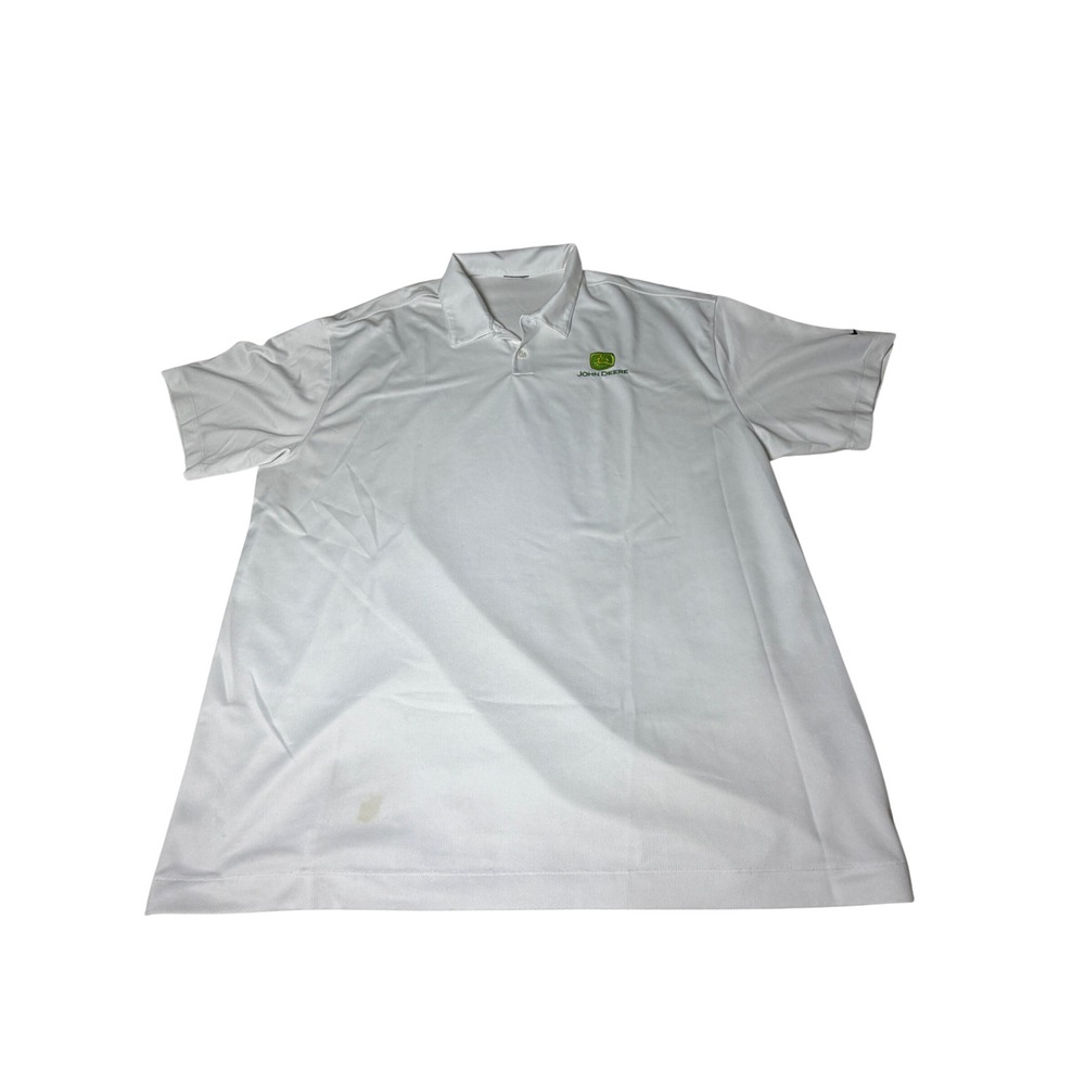Nike John Deere Polo Shirt Mens XL White Good Embroidered Logo Performance